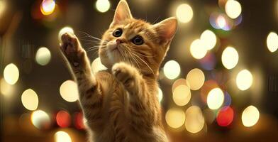 A cat is reaching up to catch a ball photo