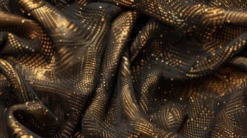 Golden metallic fabric with a black background photo