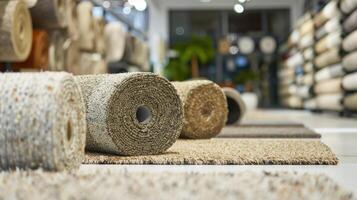 A large roll of carpet is on display in a store photo