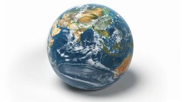 The earth globe is shown on a white background photo