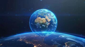 Earth globe with lights and stars in space photo
