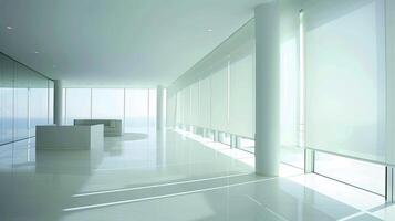 A long hallway with white walls and flooring photo