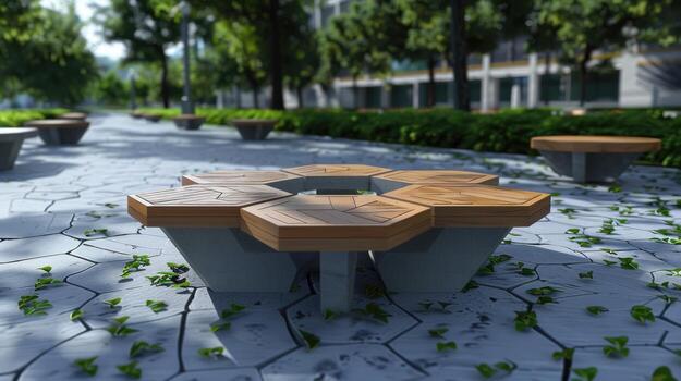 A park bench with a flower design on it photo