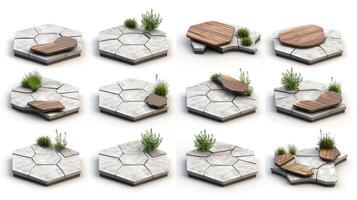 A set of different types of concrete benches photo