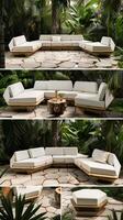 A series of images of a large outdoor furniture set photo