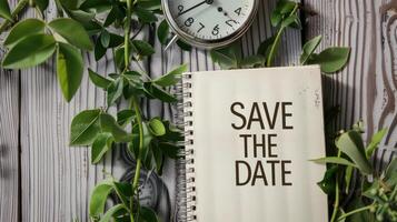 Save the date note on a wooden wall photo