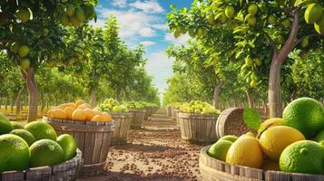 A field of lemons and limes in a tree orchard photo