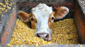 A cow is eating corn photo