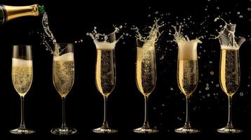 Champagne pouring into glasses on a black background photo