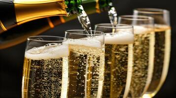 Champagne being poured into glasses photo