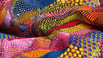 A close up of a colorful fabric with dots photo