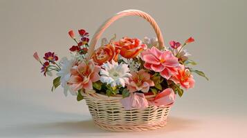 3d model of a basket with flowers on a table photo