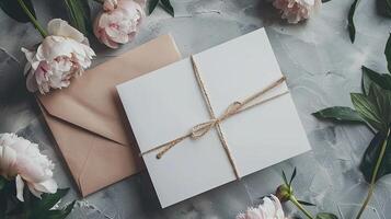 Wedding invitation with flowers on a gray background photo