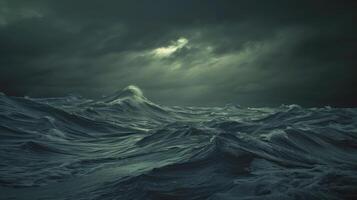 A dark ocean with waves and dark clouds photo