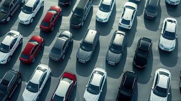 A large number of cars parked in a parking lot photo