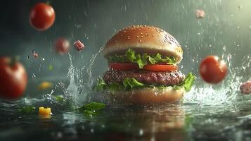 Build the Perfect Burger with Onion, Lettuce, and Tomato photo