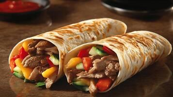 Chicken, Beef, and Veggies Wrapped in Soft Shawarma Bread Perfection photo