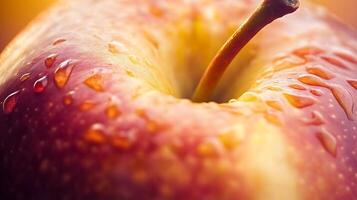 Macro View of a Red Apple with Glowing Skin photo