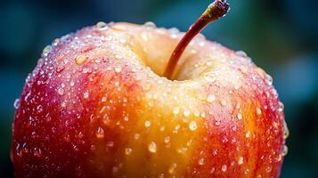 Close-Up of a Red Apple with Fresh Dew Drops photo