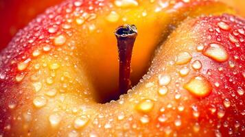 Macro Photography of a Ripe Apple with Dew photo
