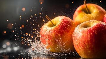 Crisp Red Apple with Glowing Skin in Close-Up View photo