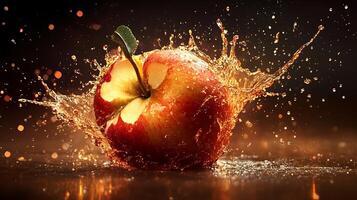Close-Up of a Red Apple with Light Reflections and Dew photo