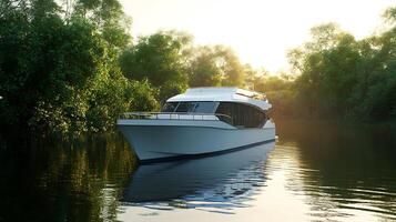 A Cutting-Edge Modern Boat Rendered in Ultra High-Resolution Quality photo