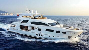Immersive View of a Grand Yacht in Tranquil Ocean Setting photo