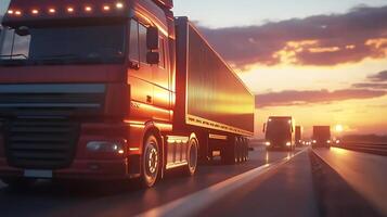Sunset Highway Scene Captures Trucks' Role in Freight Precision Execution photo
