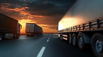 Sunset-Soaked Highway Scene Showcases Trucks' Superior Logistics Execution photo