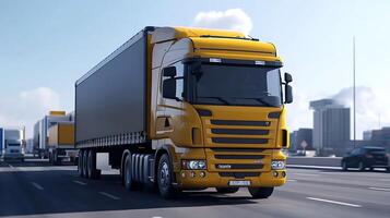 Freight trucks navigating busy roads for international supply chain efficiency photo