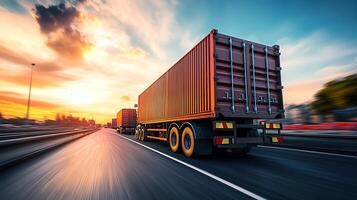 Global shipping routes filled with cargo trucks ensuring timely deliveries photo