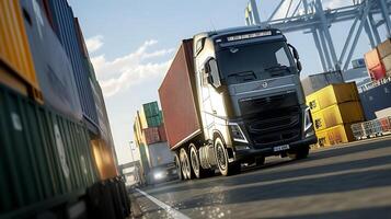 Trucks navigating highways for effective global logistics and timely trad photo