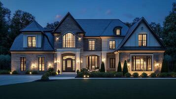 Sophisticated Home Facade Under the Calm Evening Sky photo
