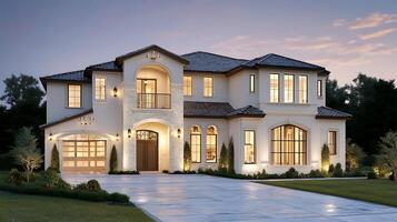Gorgeous Modern Home Glows with Elegance During Dusk photo