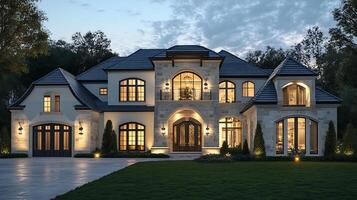 Evening Lights Enhance the Beauty of a Luxury Home photo