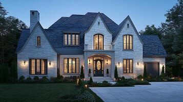 Warm Evening Glow Illuminates a Stylish Modern Residence photo