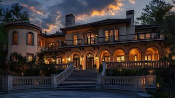 Refined Modern Home Front in the Gentle Evening Glow photo