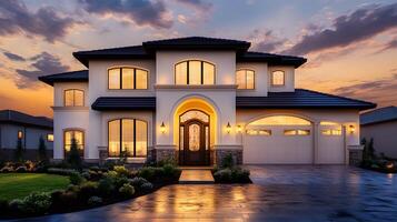Modern Luxury Home Standing Tall Beneath the Evening Sky photo