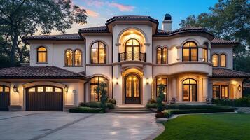 Twilight Soft Glow Enhances the Grandeur of This Luxury Home photo