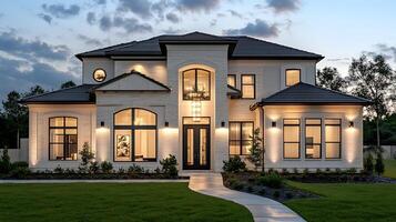 Evening Serenity Meets Architectural Elegance in This Glowing Luxury Home photo