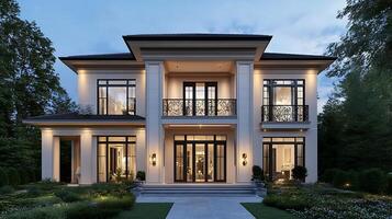 Evening Lights Bathing a Chic Modern Home in Warmth photo