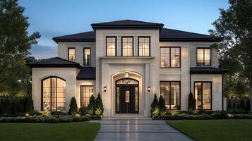Beautifully Illuminated Modern Home Under Evening Light photo