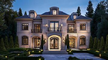 Modern Home Glowing Softly Under the Warm Evening Horizon photo