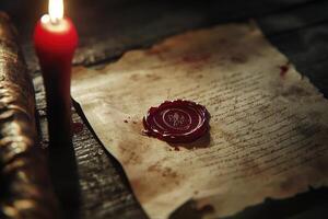 A Red Wax Seal on an Old, Handwritten Letter photo