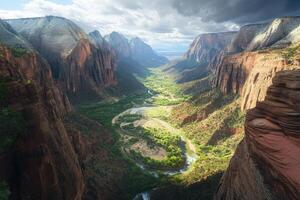 A Serpentine River Winding Through a Rugged Canyon photo