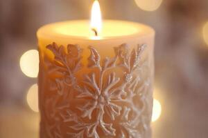Ornate Glittering Candle with Bokeh Background photo