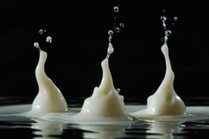 Three Milk Drops Creating Splashes and Ripples photo
