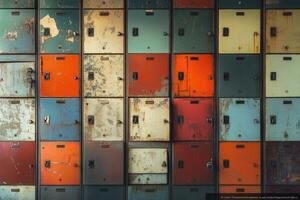 An Array of Old Metal Lockers with Faded Paint photo