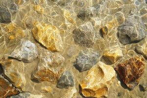 Sunlit Water Rippling Over Smooth River Rocks photo